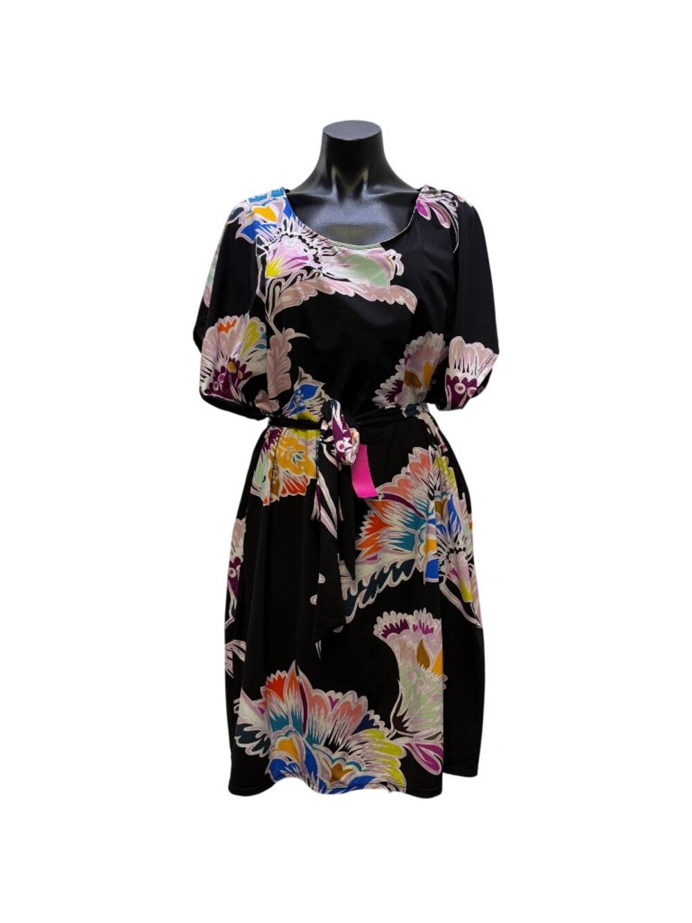 Trina Turk Belted Floral Dress Black Multicolor XL